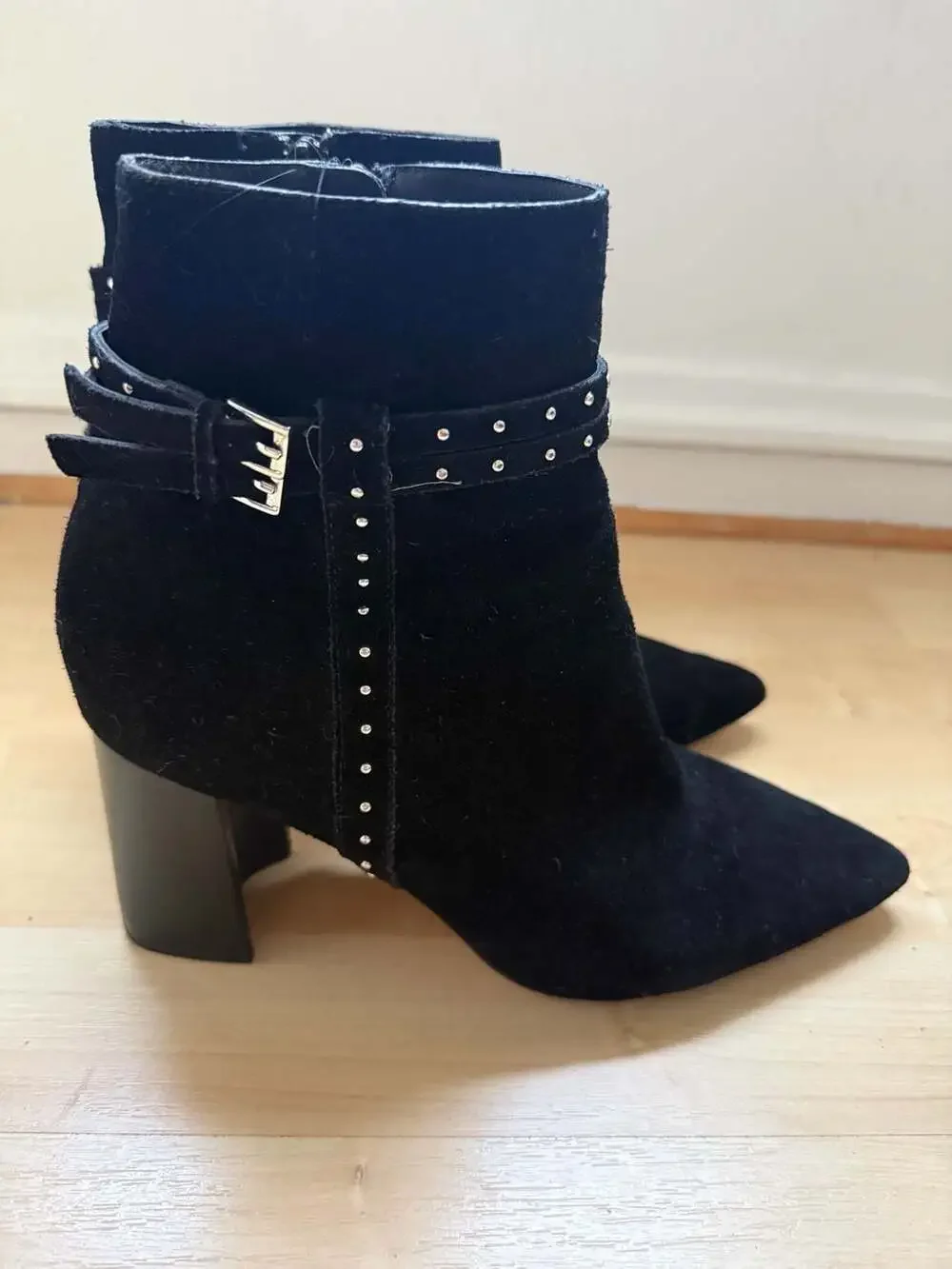 PAIGE Celia Studded Black Suede Pointed Toe Ankle Boots